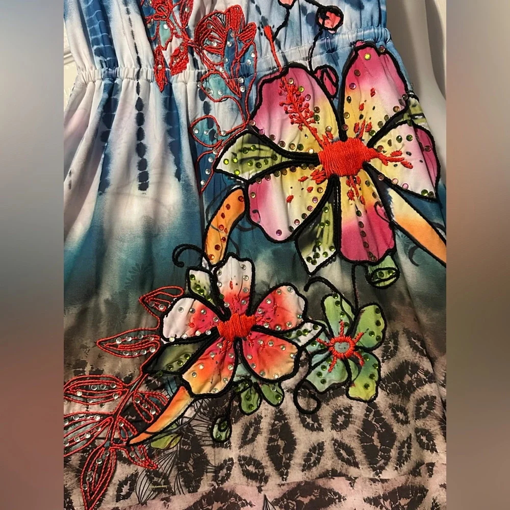 Spy Zone Exchange XS Blue floral beach tank Floral Sleeveless Dress Multicolor - Picture 8 of 8